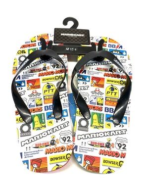 NWT Nintendo Mario Kart Kids Flip Flops Sandals Size 13-1 Boys Girls
